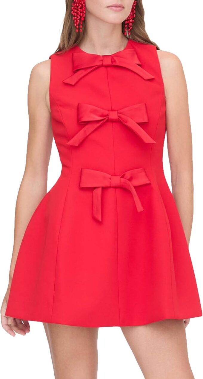 Women's Red Mini Dress - Solid, Crew Neck, Sleeveless, A-Line, Cocktail Party Dress - S, M, L, XL, XXL