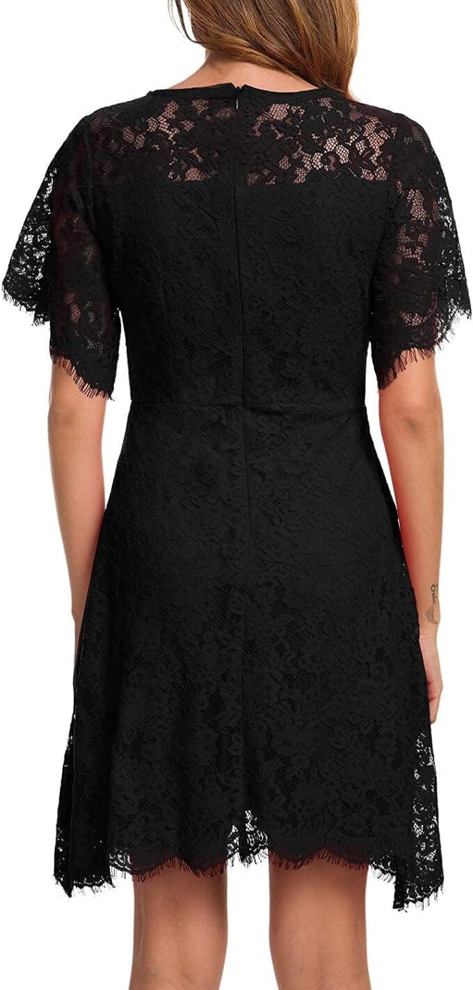 MSLG Women's Elegant Round Neck Short Sleeves Wedding Guest Floral Lace Cocktail Party Dress 943 – Bild 2