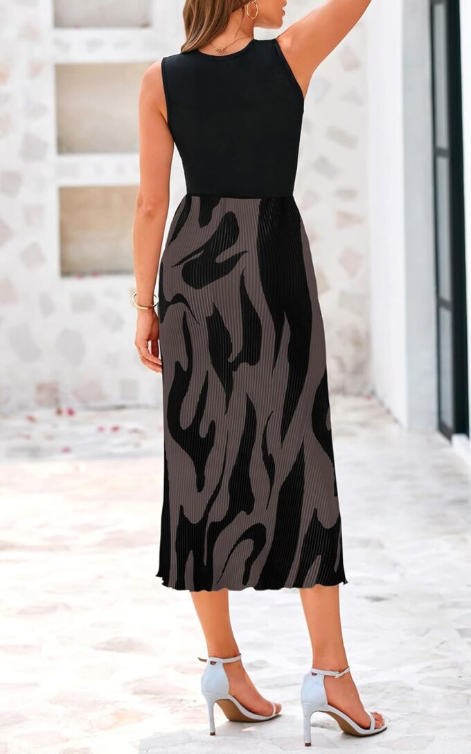 PRETTYGARDEN Womens Spring 2025 Graphic Print A Line Pleated Work Midi Dresses for Women Casual Plisse Long Dress – Bild 5