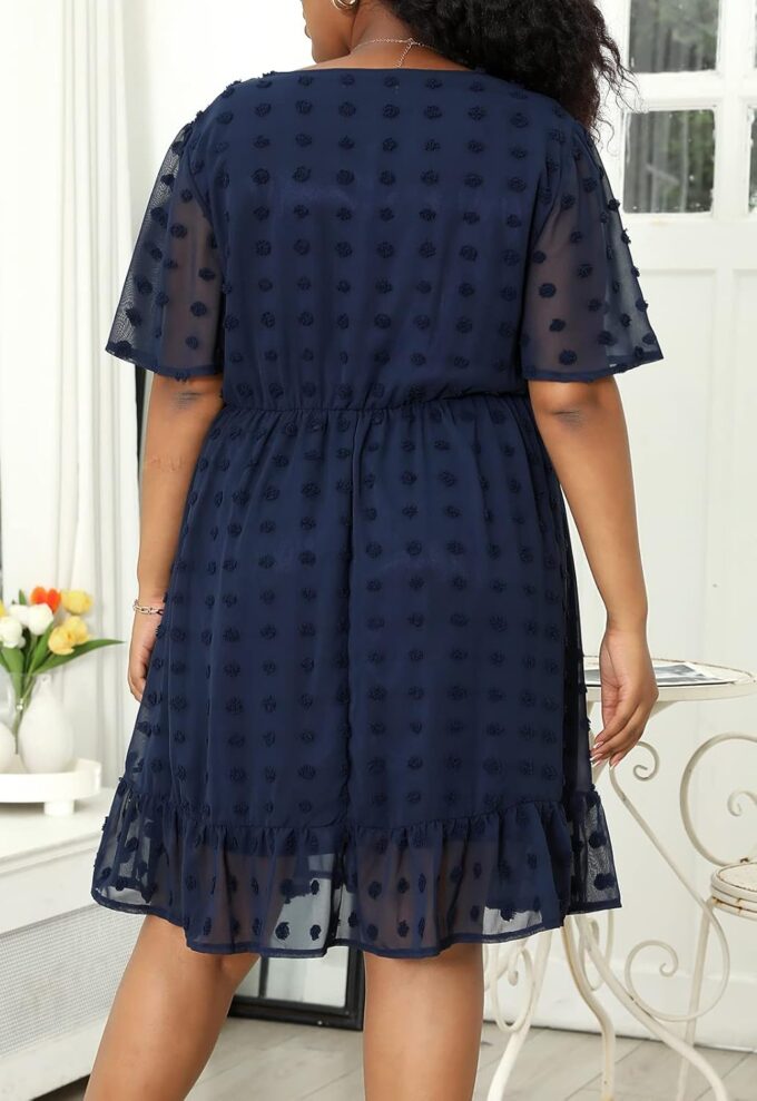 Keluummi Plus Size Wedding Guest Midi Dresses for Curvy Women, Summer Swiss Dot Dress – Bild 4
