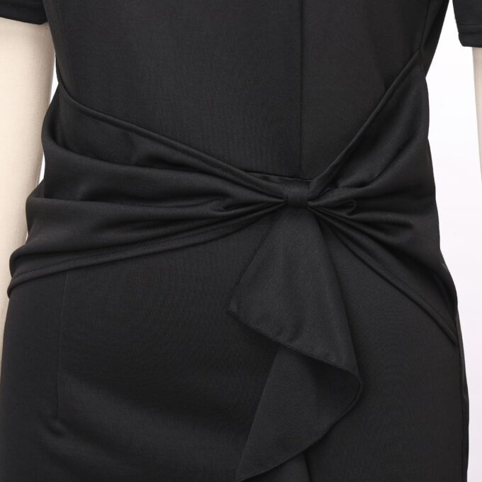 CAMDOM Kirchenklerus-Kleid für Damen, 3/4-Ärmel, unregelmäßige Rüschen, Bleistiftkleid mit Tab-Kragen – Bild 3