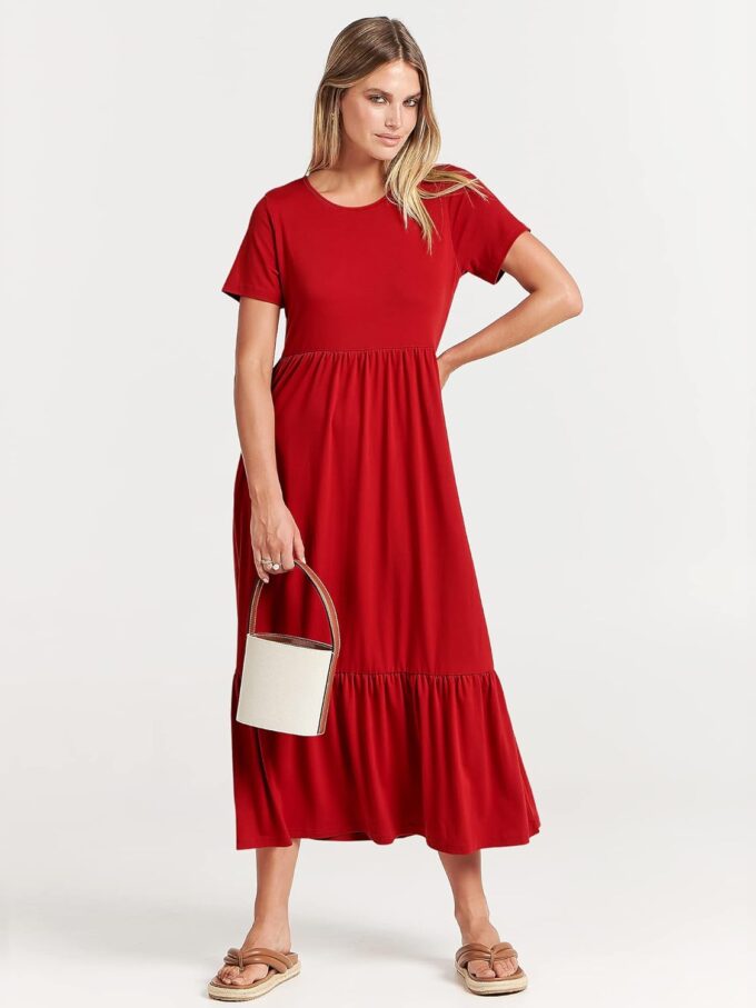 ANRABESS Womens 2025 Summer Casual Maxi Dress A line Tiered Flowy Short Sleeve Crewneck T Shirt Beach Travel Long Dresses – Bild 8