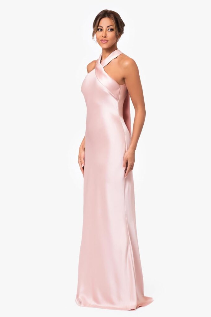 Xscape Women's Satin Halter Tie Neck Floor Length Dress – Bild 2