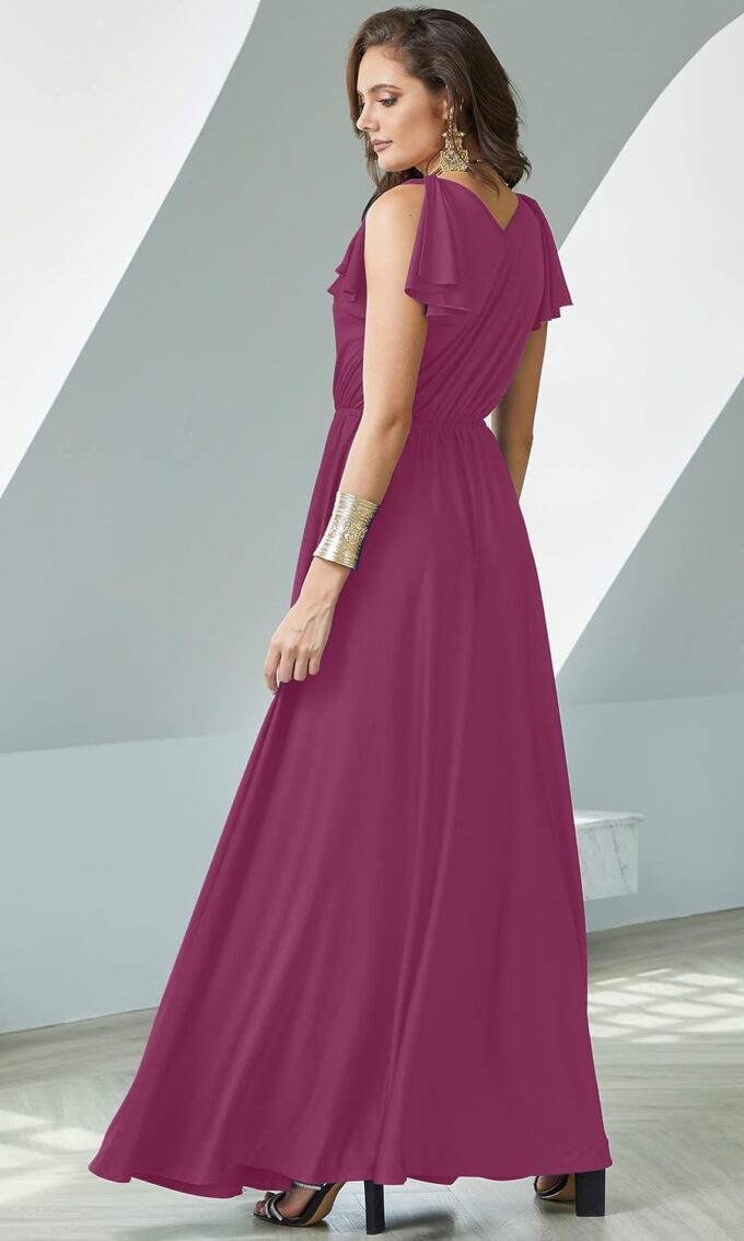 KOH KOH Womens Long V-Neck Ruffle Sleeveless Bridesmaid Prom Gown Maxi Dress – Bild 4