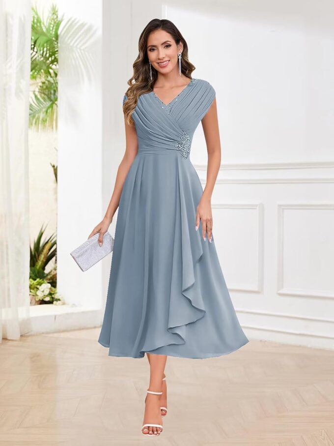 BOLENSYE Mother of The Bride Dresses for Wedding Cap Sleeve Lace Chiffon Mother of The Groom Formal Dress for Women – Bild 3