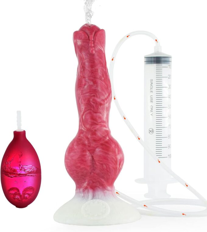 LZMYZ Realistischer Spritz Dildo mit Saugnapf Silikon Wolf Hund Penis Dildos, Wassersprühfunktion Dildo Mit Sperma Spritzfunktion, Männer Anal Plug Animal Dildos Sex Spielzeug für Frau(scharlachrot)