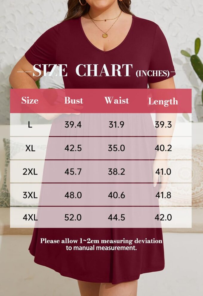 DB MOON Women Plus Size Dresses 2025 Summer Casual V Neck Short Sleeve Knee Length Dress with Pockets XL – Bild 3