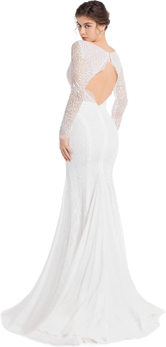 Mermaid Wedding Dresses for Bride Classy lace Boho Long Sleeve Open Back Bohemian Wedding Gowns – Bild 4
