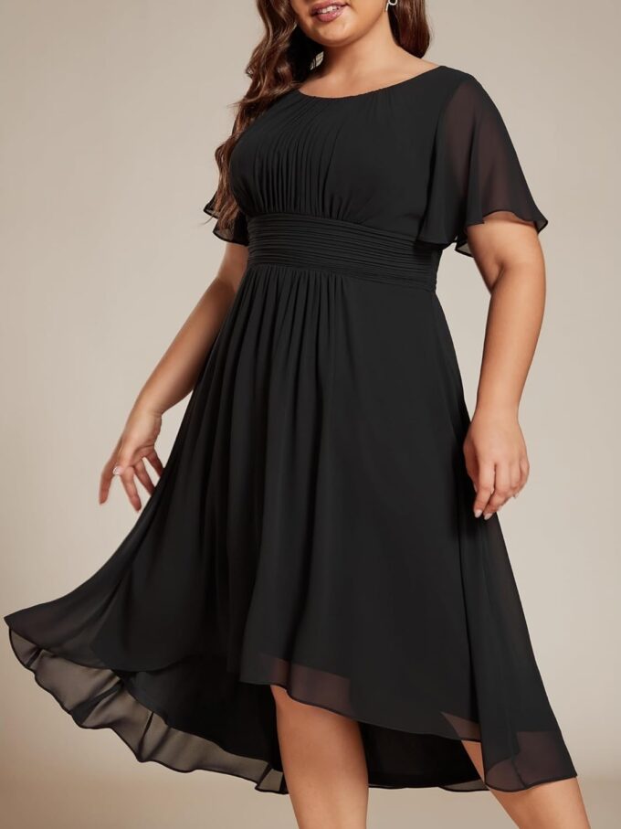 Ever-Pretty Plus Women's Round Neck Ruffles Sleeves Pleated Waist Chiffon Knee Length Plus Size Cocktail Dresses – Bild 3