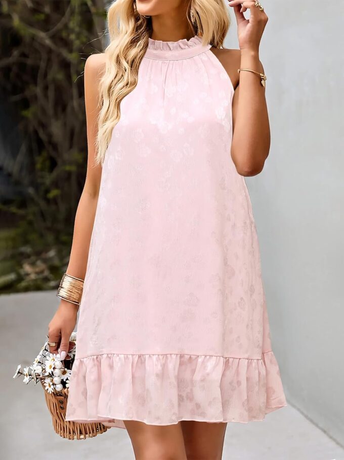 SENFURE Women Summer Floral Dress Casual 2025 Sleeveless Halter Dress Ruffle Flowy Boho Sundress Swing Cocktail Mini – Bild 2