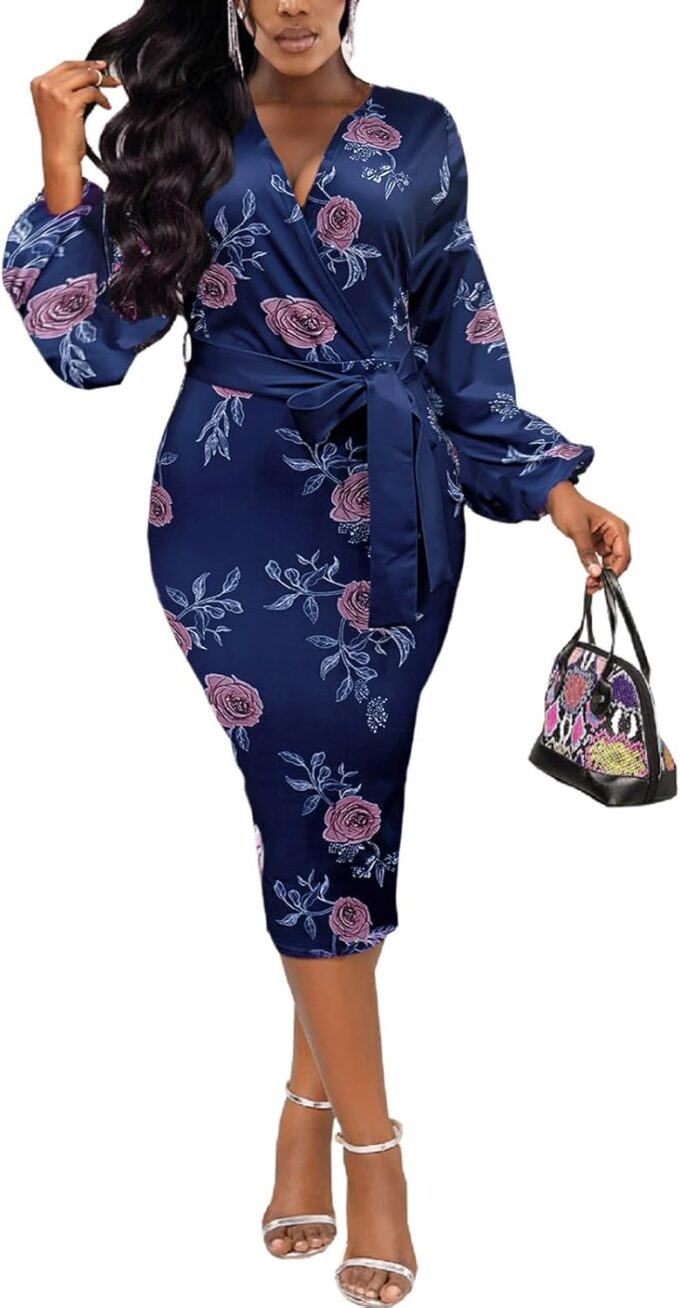 Xinlees Women's Elegant Dresses Sexy Bodycon Long Sleeve Pencil Business Dresses