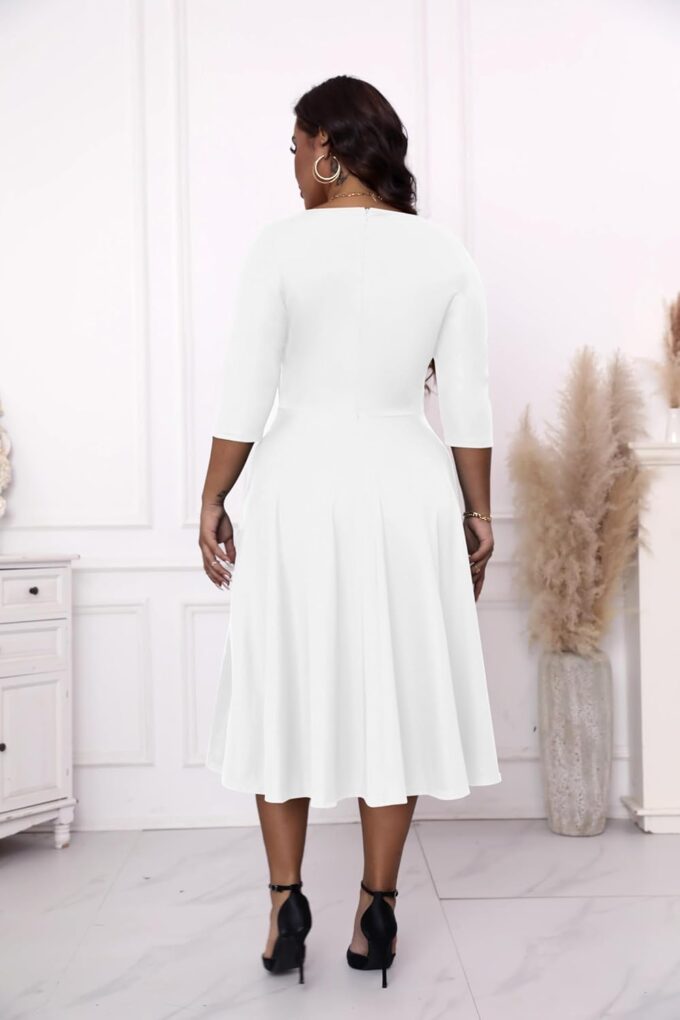 Runwind Plus Size Dresses Women Fit and Flare A-Line Swing Dress 3/4 Sleeve Midi Church Wedding Guest Cocktail Party Dresses – Bild 5