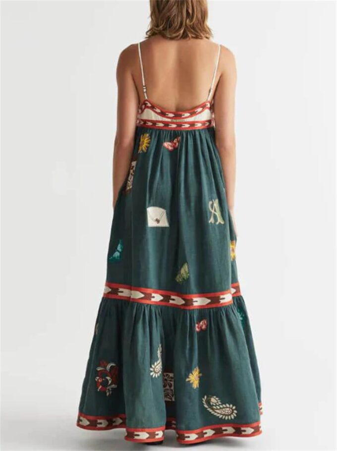 Thopavenoir Boho Floral Print Midi Dress for Women Long Sleeve V Neck Tiered Long Dresses Smocked Beach Bohemian Sundress – Bild 4