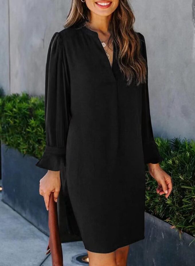 Wkior Long Sleeve Dress for Women V Neck Casual Cute Loose Flowy Swing Shift Dresses(S-2XL) – Bild 4