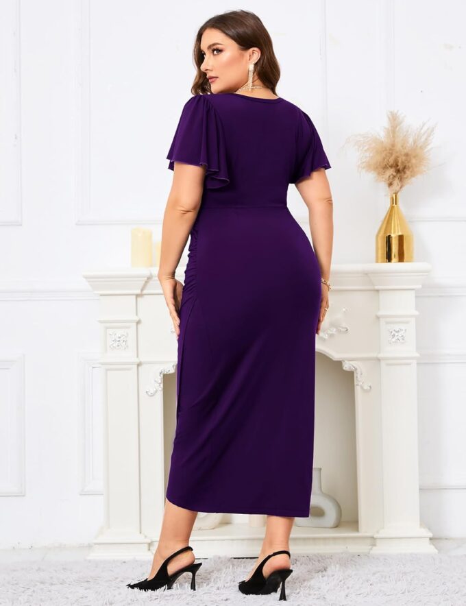 ZOMVA 2024 Plus Size Cocktail Dress Comfortable Bell Sleeves Wedding Guest Square Neck Semi Formal – Bild 5
