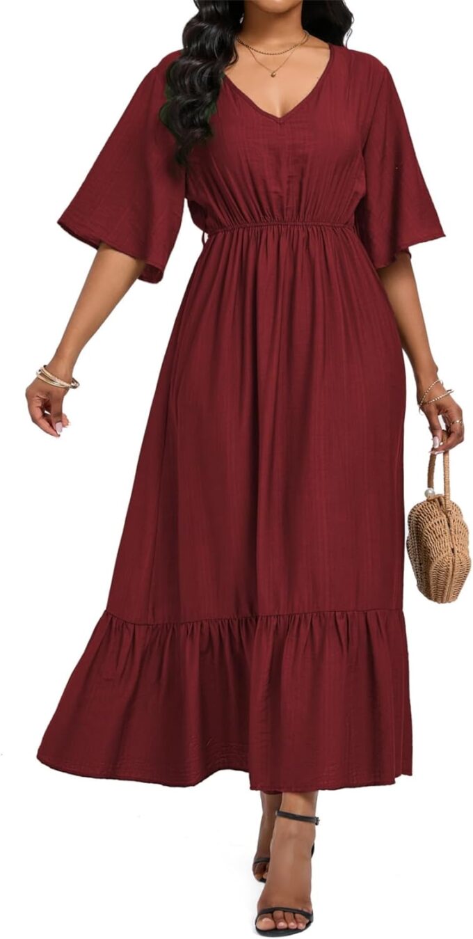 Women's Summer Short Sleeve Maxi Floral Flowy Dresses with Pockets – Bild 3