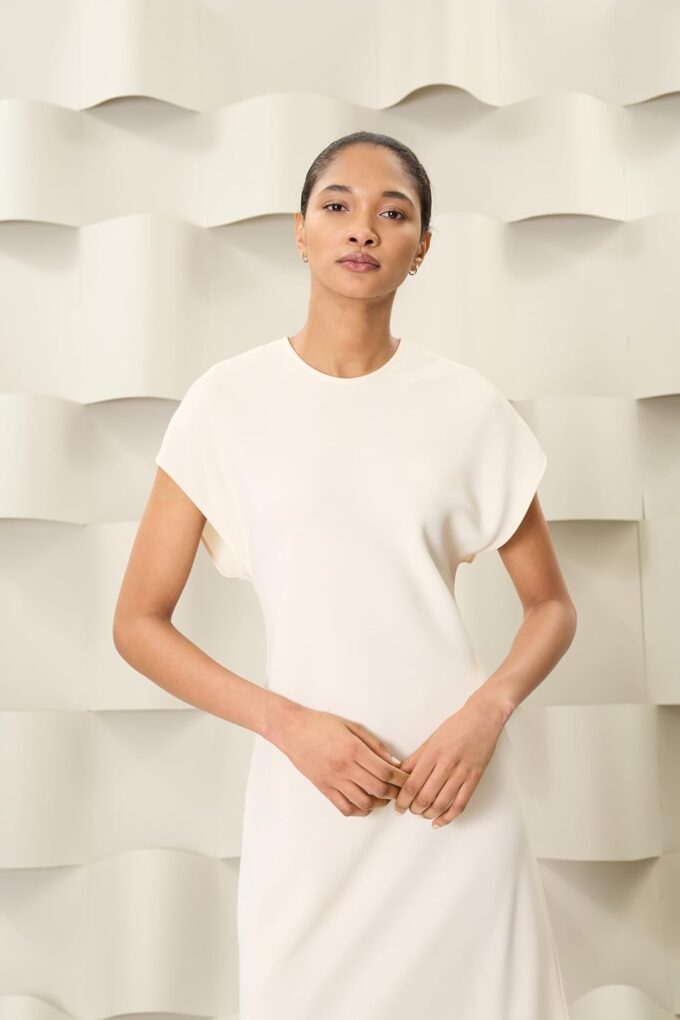 Women's Elegant Midi Cap Sleeve Round Neck Keyhole Back-Versatile Cocktail Wedding Guest Dress – Bild 4