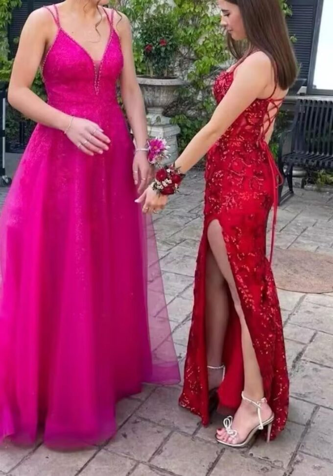 Square Neck Sparkly Sequin Prom Dresses with Slit Long for Women Spaghetti Straps Mermaid Formal Evening Gowns WO065 – Bild 7