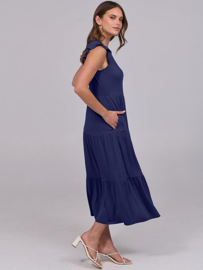 ANRABESS Women Summer Casual Ruffle Sleeveless Maxi Dress A-Line Flowy Tiered Beach Long Sundress with Pockets – Bild 4