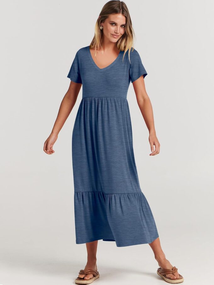ANRABESS Women's Summer Casual Short Sleeve T Shirts Maxi Dress Flowy V Neck Tiered Beach Vacation Sundress 2025 Outfits – Bild 8
