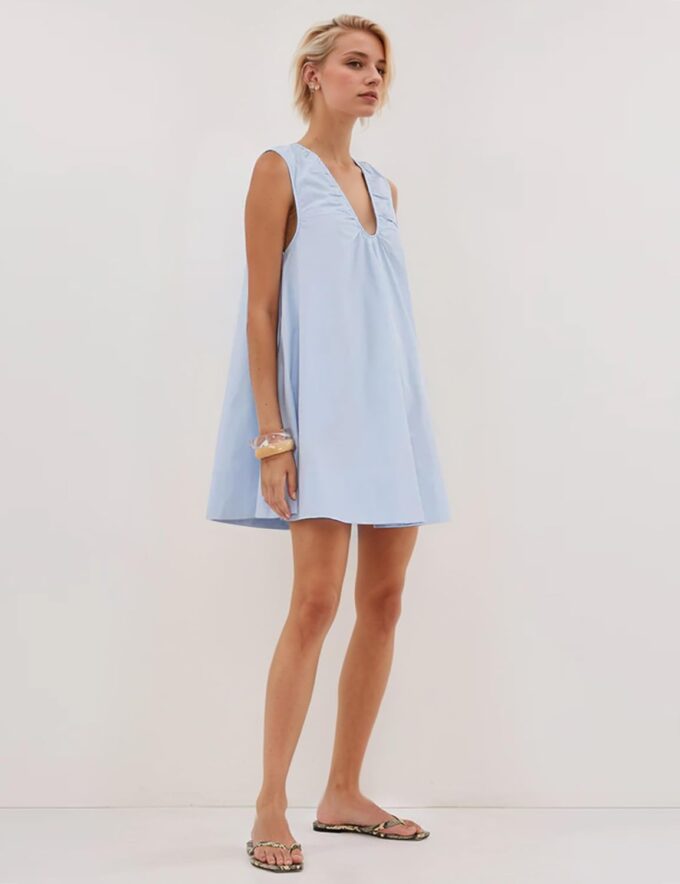 Women Summer Sleeveless Babydoll Mini Dress Scoop Neck Loose Fit Tank Dresses Party Ruched Short Dress witn Pockets – Bild 4