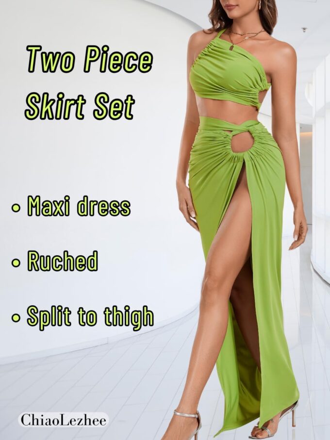 2-Piece High Slit Skirt Sets, Sexy Cutout Floor-Length Dress, One-Shoulder Backless, Vacation Outfits for Women – Bild 2
