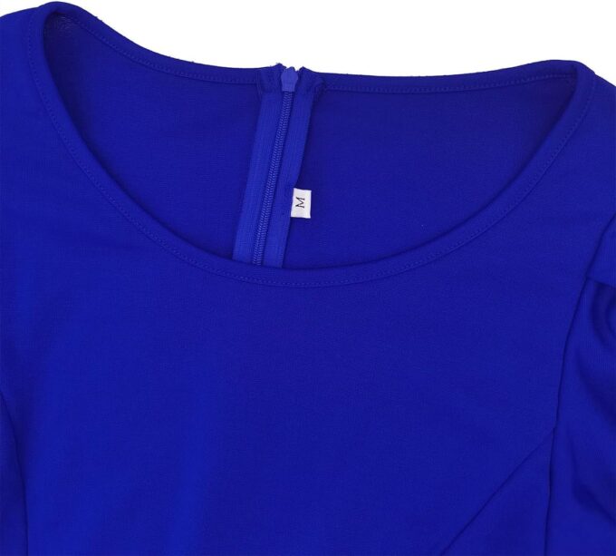 Damen Sommer- und Herbstkleider, elegant, Arbeit, Cocktailkleid, figurbetont, Rundhalsausschnitt, Rüschen, kurze Ärmel, Bleistiftkleid, Midi-Kleid 672 – Bild 3