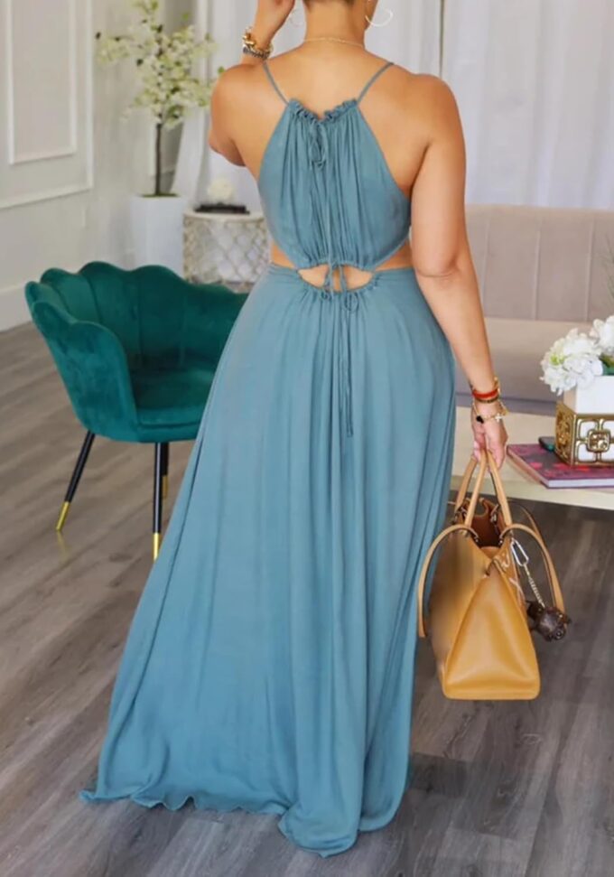 2025 Women Summer Beach Dresses Sexy Cut Out Sleeveless Spaghetti Strap Halter Dress Flowy Maxi Vacation Dress – Bild 3