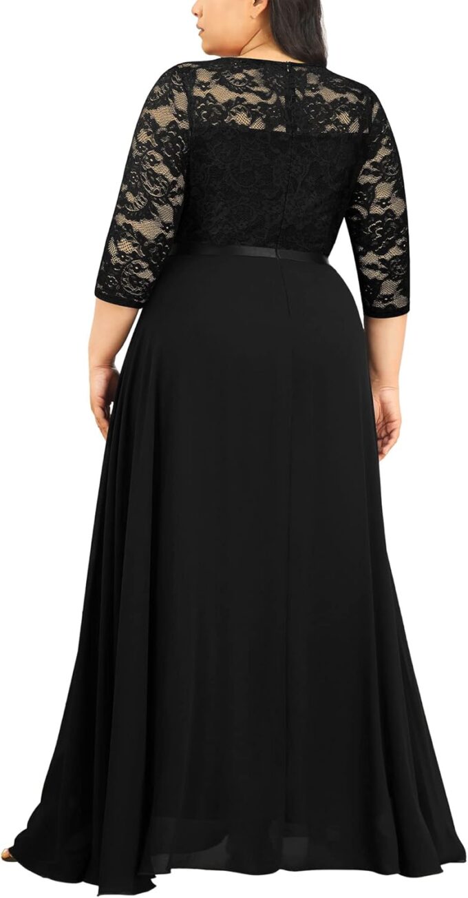 Miusol Women's Formal Floral Lace V Neck Plus Size Bridesmaid Party Maxi Dress – Bild 2