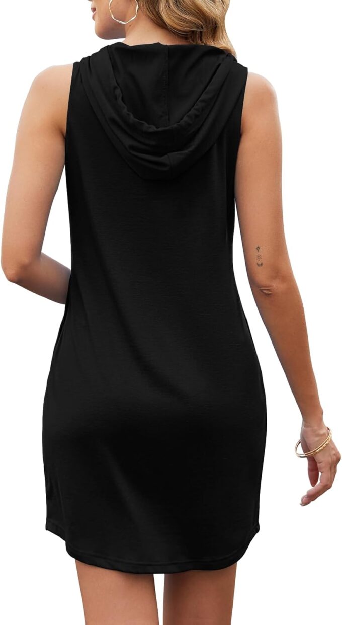 AUSELILY Womens Summer Dresses 2025 Casual Sleeveless Sweatshirt Dress Drawstring Hoodie Mini Dress with Pockets – Bild 3