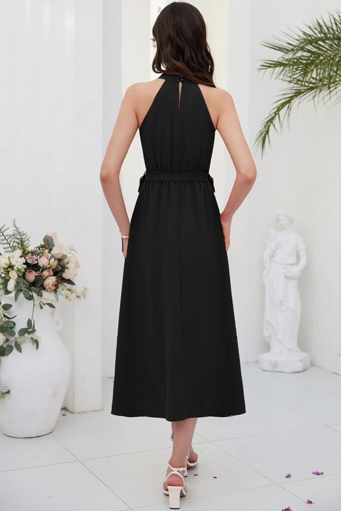 GRACE KARIN Women's 2024 Summer Sleeveless Halter Neck Ruffle Hem Split Flowy Swing Long Midi Dress with Belt – Bild 5