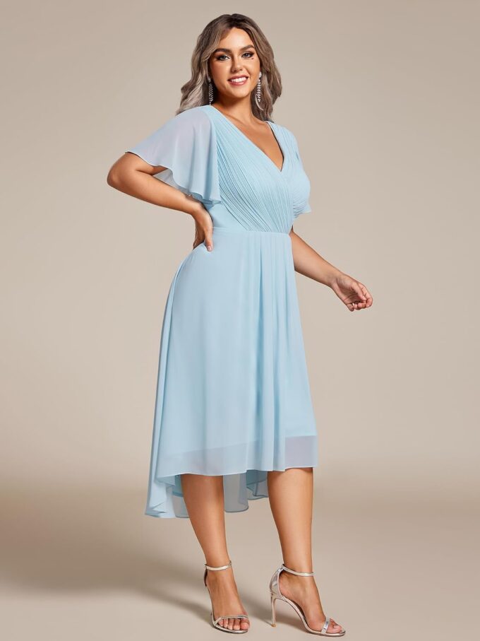 Ever-Pretty A Line V Neck Chiffon Short Sleeves High Low Knee Length Plus Size Wedding Guest Dresses for Curvy Women 01923-DA – Bild 3