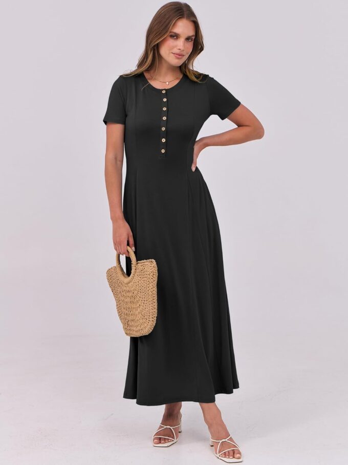 ANRABESS Women Summer Maxi Dress 2025 Casual Short Sleeve Button Fit & Flare A-Line Flowy Spring Long Dresses with Pockets – Bild 8