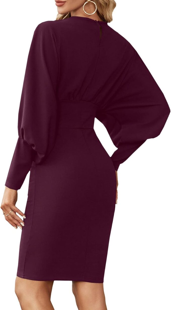 OPOIPIN Damen-Midikleid mit langen Ärmeln, elastisch, hohe Taille, formell, figurbetont, Bleistiftkleid – Bild 5