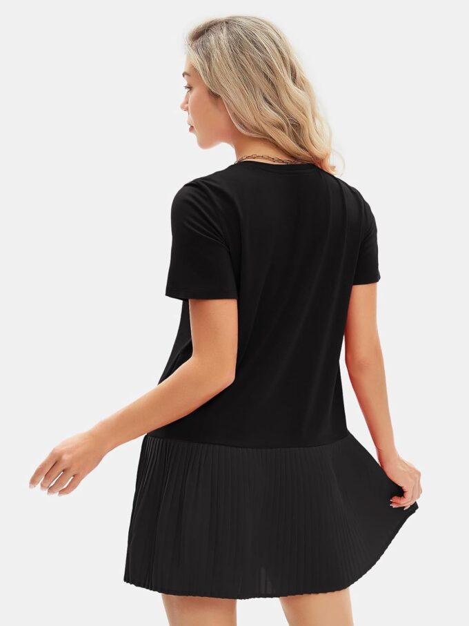 EXLURA Womens Summer Casual Short Sleeve Dress Crewneck Tshirt Dresses Pleated Aline Mini Dress 2025 Vacation Beach Sundress – Bild 5