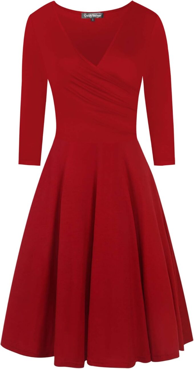 oxiuly Damen V-Ausschnitt Flügelärmel Floral Stretchy Swing Kleid Klassisch – Bild 2