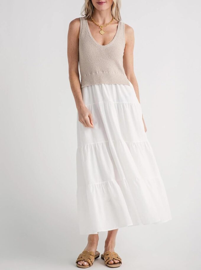 Women's V Neck Sleeveless Midi Dress Patchwork Knit Casual Long Flowy Summer Tank Dress – Bild 5
