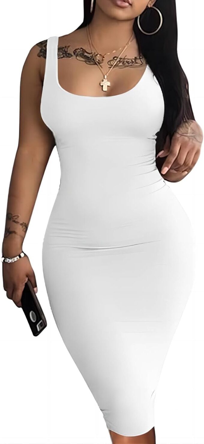 Mrskoala Women Midi Tank Dresses Casual Sexy Club Dress Summer