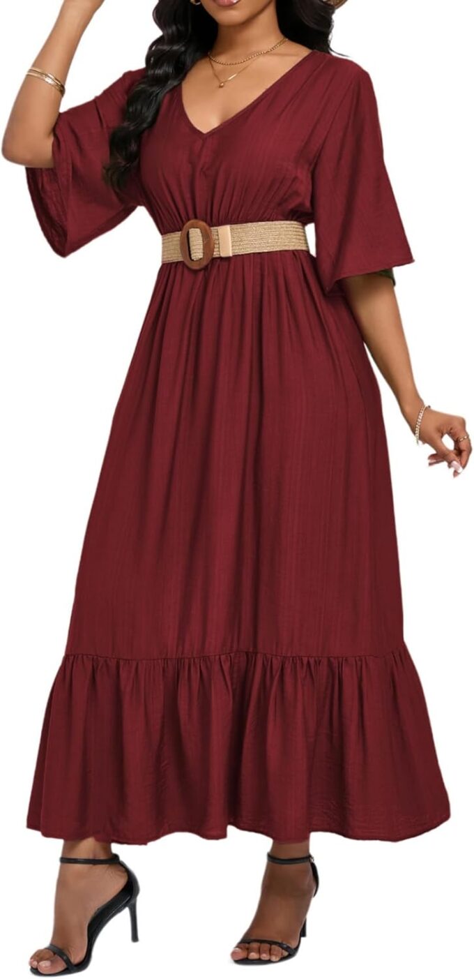 Women's Summer Short Sleeve Maxi Floral Flowy Dresses with Pockets – Bild 5