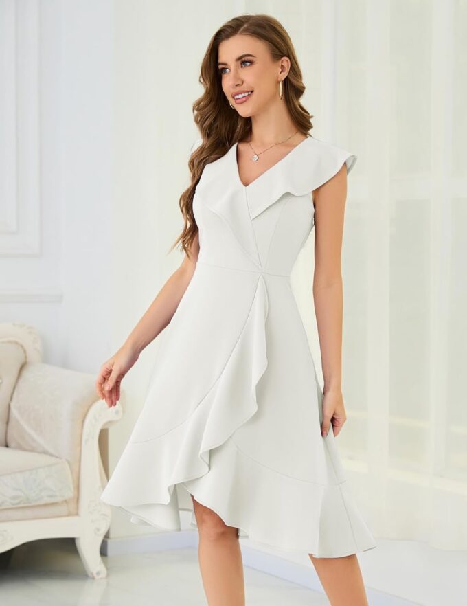 Meetjen Women's Cocktail Dresses Formal Wedding Guest 2025 Tea Party A Line Ruffle Hi Low Elegant Prom Graduation Dress – Bild 3