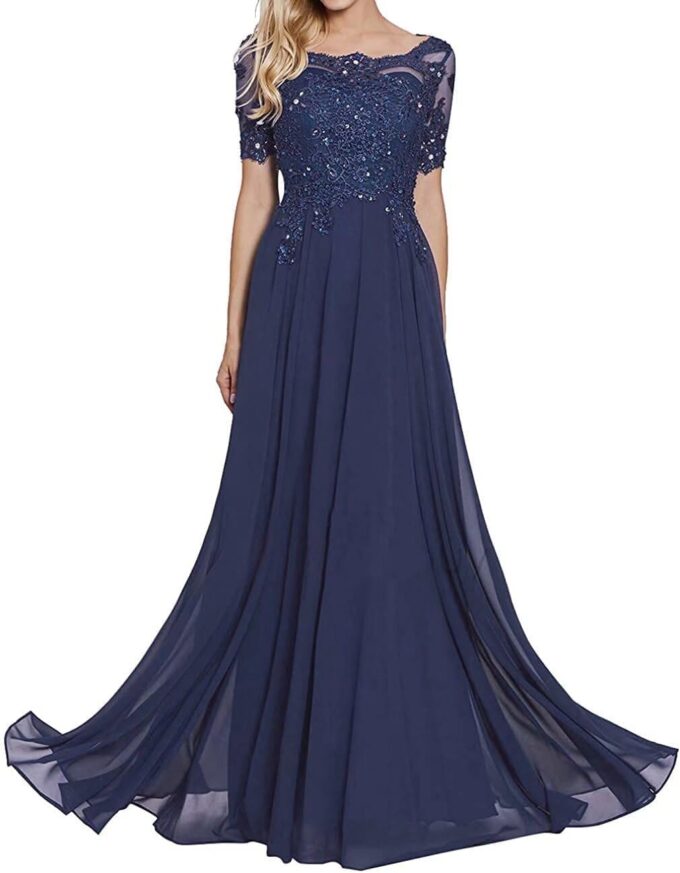 Laces Appliques Mother of The Bride Dresses Short Sleeves Chiffon Formal Evening Dress for Mom – Bild 3
