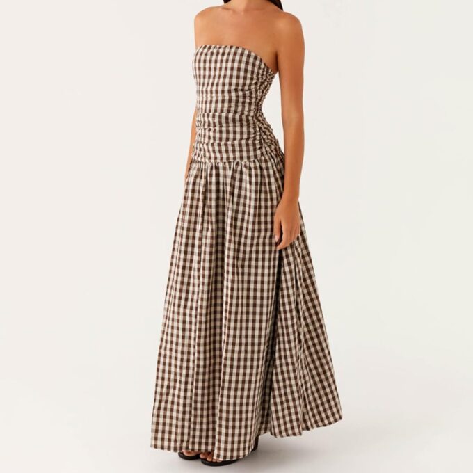 Women Floral Tube Maxi Dress Strapless Pleated A-line Y2k Going Out Long Dress for Cocktail Party Evening – Bild 4