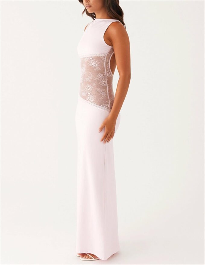 Women Sexy Hollow Out Maxi Dress Sleeveless Backless Lace Pachwork Bodycon Long Dress Y2k Going Out Party – Bild 4
