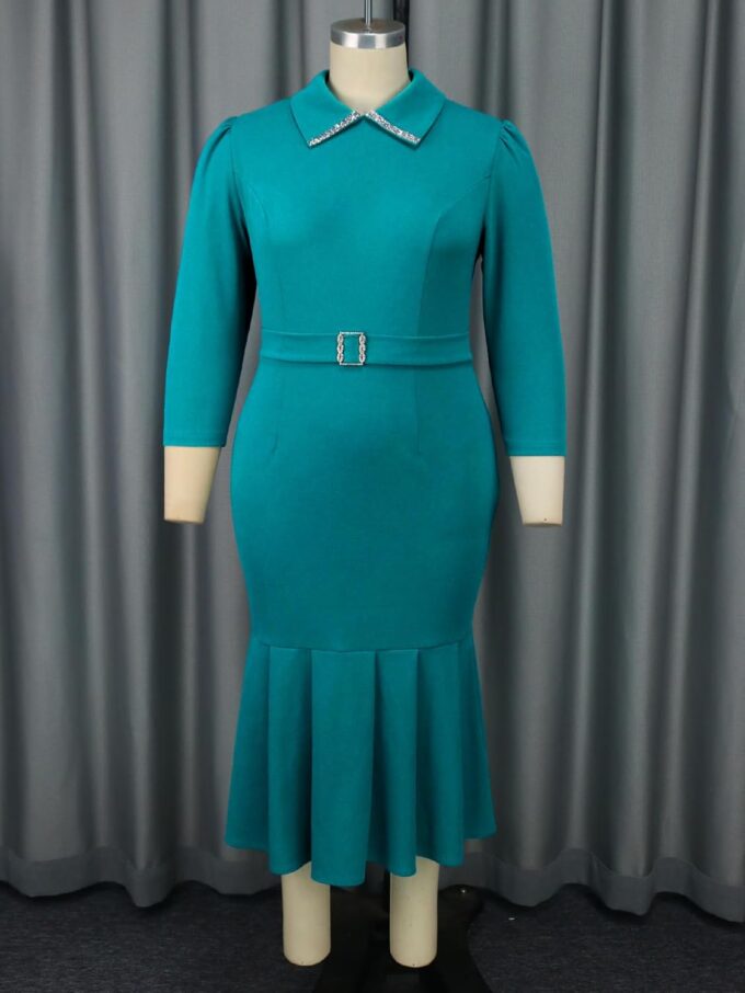 ONTINVA Damen-Kleid mit Peter-Pan-Kragen, für Arbeit, Business, Büro, Outfits, Kleider, Meerjungfrauen-Pailletten, Midi-Etuikleid – Bild 5