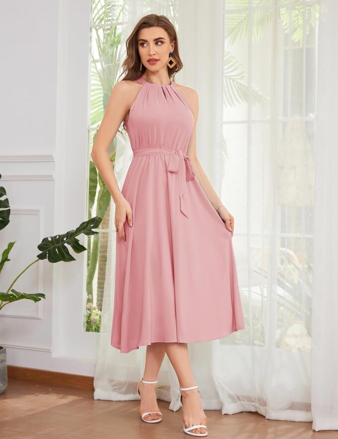 Bbonlinedress Women Halter Chiffon Wedding Bridesmaid Prom Dress Summer Cocktail Formal Beach Party Maxi Flowy Sun Dress – Bild 4