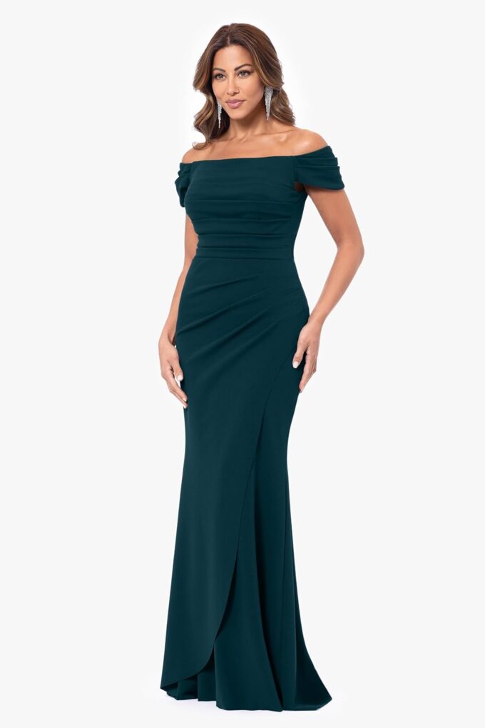 Xscape Women's Off The Shoulder Ruched Floor Length Evening Gown – Bild 2
