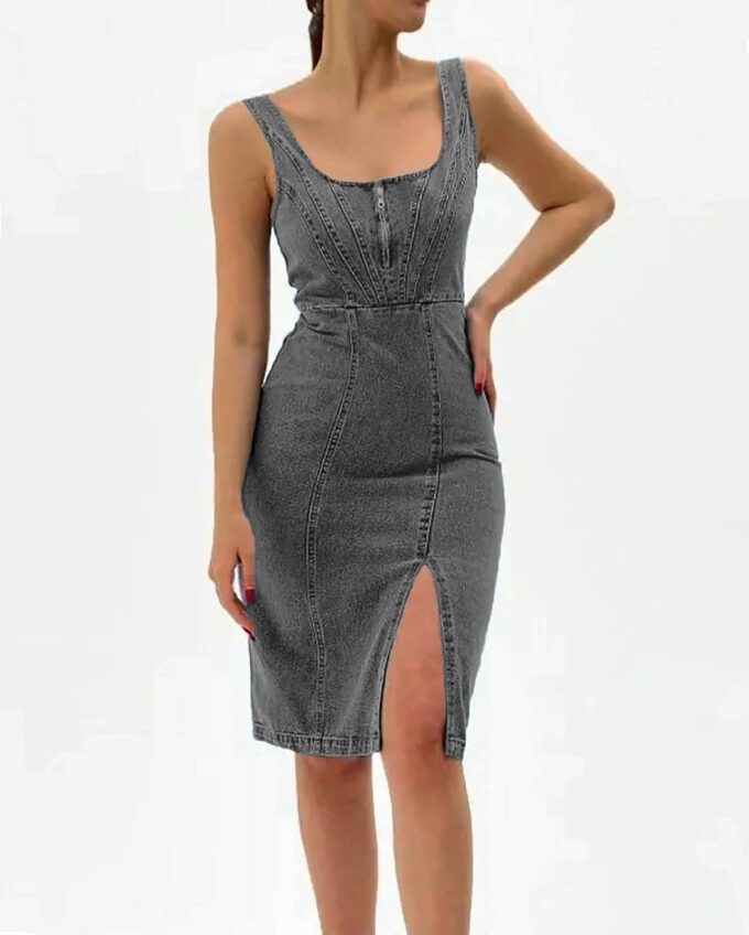 utcoco Denim Dress for Women Sleeveless Side Slit Bodycon Midi Jean Dresses for Women 2025 – Bild 4