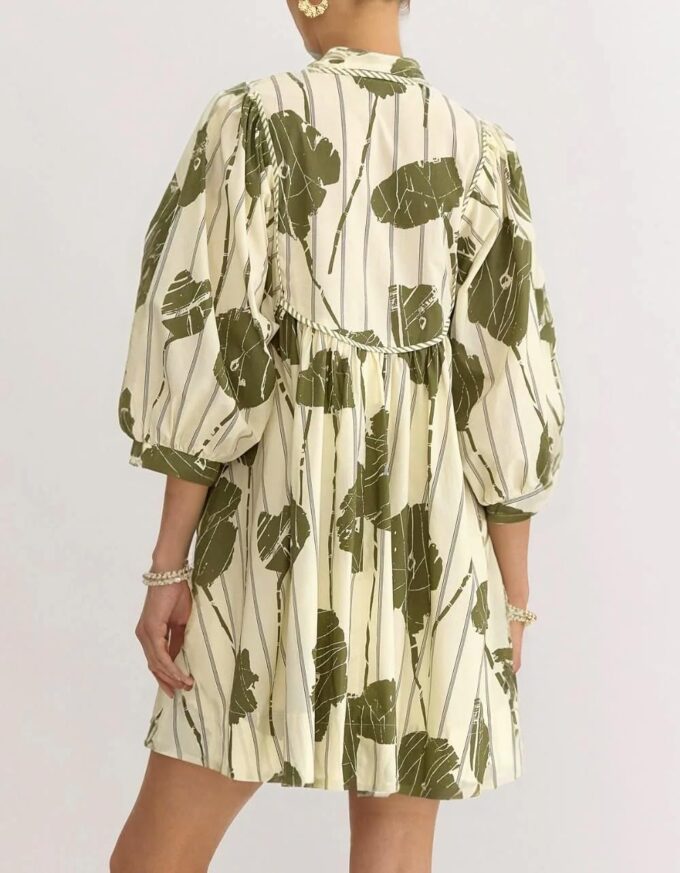 Women Floral Babydoll Mini Dress V Neck 3/4 Puff Sleeves A Line Flowy Swing Summer Sun Dresses – Bild 4
