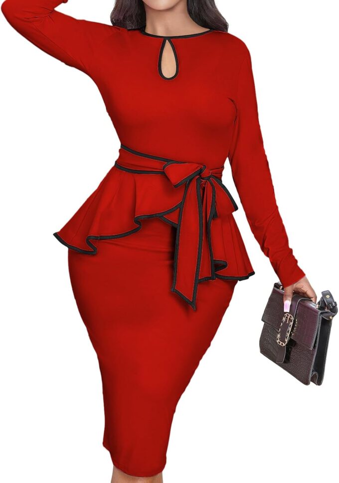 MOJICK Dresses for Women Bodycon Pencil Peplum Vintage Dress Cocktail Party Dresses for Women 2024 – Bild 6