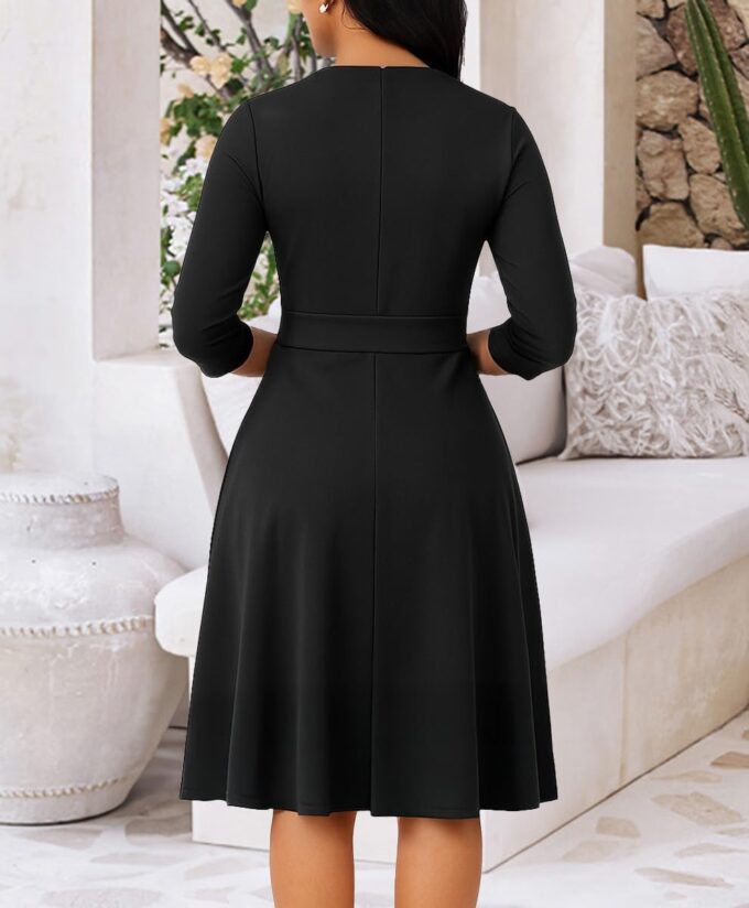 LaiyiVic Midi-Kleider für Damen, 3/4-Ärmel, Rundhalsausschnitt, knielang, A-Linie, Swing-Sommerkleid – Bild 5